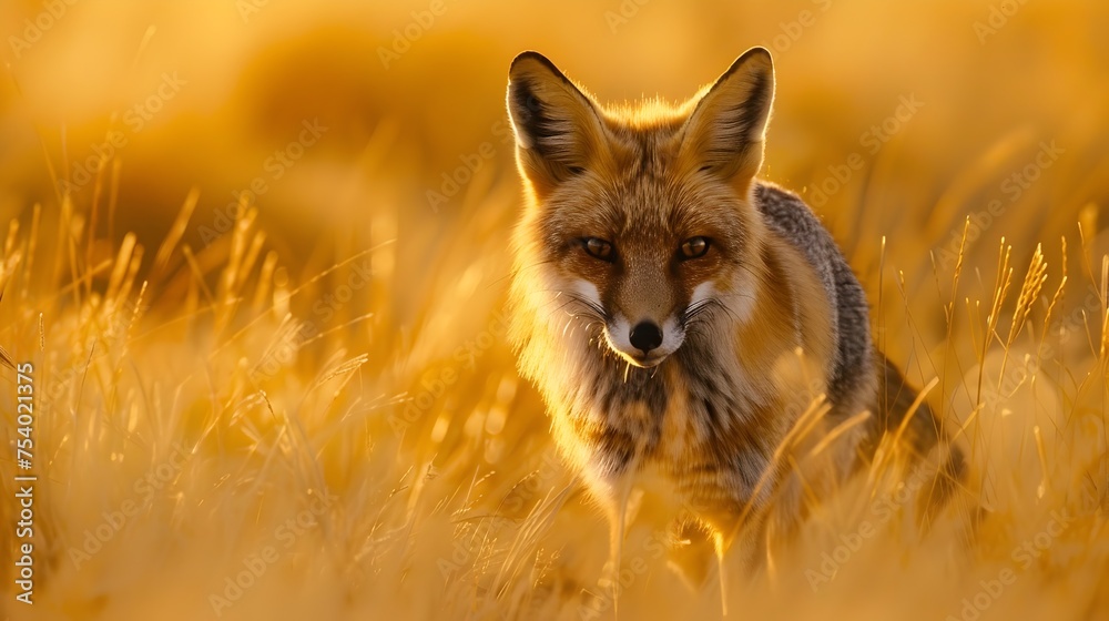Red Fox in Grass During Sunset Red Fox in Grass During Sunset