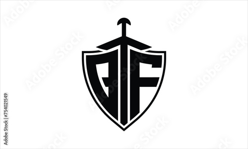 QF initial letter shield icon gaming logo design vector template. batman logo, sports logo, monogram, polygon, war game, symbol, playing logo, abstract, fighting, typography, icon, minimal, knife logo