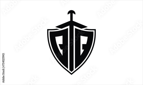 QQ initial letter shield icon gaming logo design vector template. batman logo, sports logo, monogram, polygon, war game, symbol, playing logo, abstract, fighting, typography, icon, minimal, knife logo