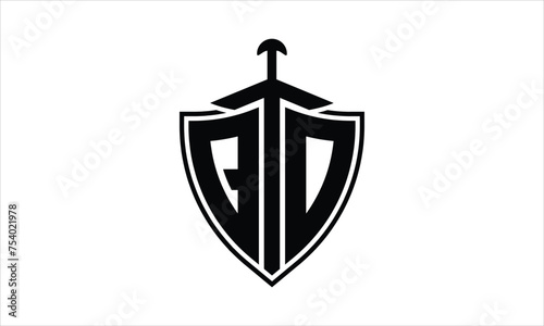 QO initial letter shield icon gaming logo design vector template. batman logo, sports logo, monogram, polygon, war game, symbol, playing logo, abstract, fighting, typography, icon, minimal, knife logo