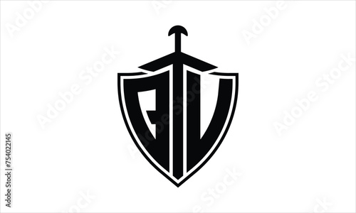 QU initial letter shield icon gaming logo design vector template. batman logo, sports logo, monogram, polygon, war game, symbol, playing logo, abstract, fighting, typography, icon, minimal, knife logo