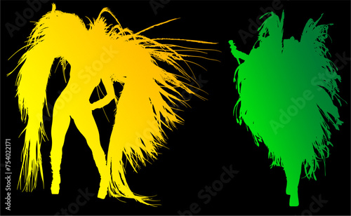 samba, baile, brasil, danza, carnaval, silueta, color, vector, pegatina, plumas, traje, ilustracion, angel, diablo	
