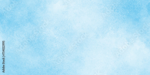 Aquarelle painted fresh and cloudy sky with clouds, Blue winter vector watercolor art background with clouds, abstract blue Soft cumulus cloudscape sky, wet ink effect sky blue color watercolor. 