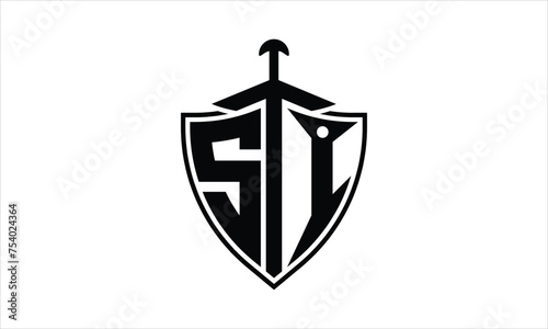SI initial letter shield icon gaming logo design vector template. batman logo, sports logo, monogram, polygon, war game, symbol, playing logo, abstract, fighting, typography, icon, minimal, knife logo