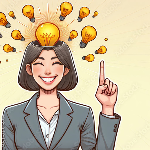 Businesswoman with Ideas Sparking Like an Explosion
