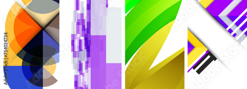 Vector posters - minimalist geometric abstract backgrounds, featuring circles, lines, and triangles in clean, modern design