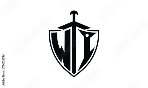 WI initial letter shield icon gaming logo design vector template. batman logo, sports logo, monogram, polygon, war game, symbol, playing logo, abstract, fighting, typography, icon, minimal, knife logo