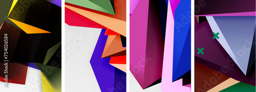 Trendy low poly 3d triangle shapes and other geometric elements background designs for wallpaper, business card, cover, poster, banner, brochure, header, website