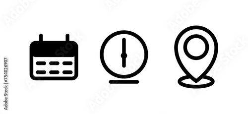 date, time & location pin icon set