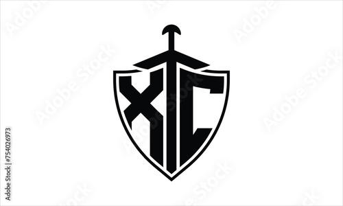 XC initial letter shield icon gaming logo design vector template. batman logo, sports logo, monogram, polygon, war game, symbol, playing logo, abstract, fighting, typography, icon, minimal, knife logo