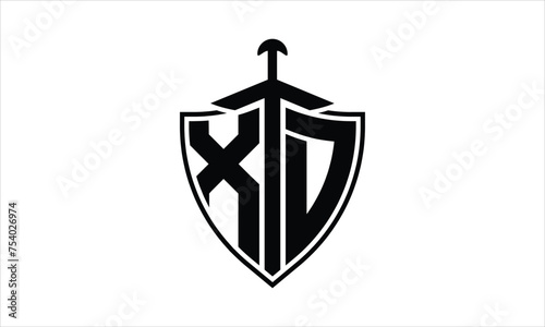 XD initial letter shield icon gaming logo design vector template. batman logo, sports logo, monogram, polygon, war game, symbol, playing logo, abstract, fighting, typography, icon, minimal, knife logo