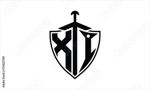 XI initial letter shield icon gaming logo design vector template. batman logo, sports logo, monogram, polygon, war game, symbol, playing logo, abstract, fighting, typography, icon, minimal, knife logo