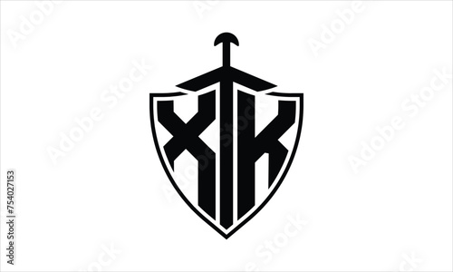 XK initial letter shield icon gaming logo design vector template. batman logo, sports logo, monogram, polygon, war game, symbol, playing logo, abstract, fighting, typography, icon, minimal, knife logo