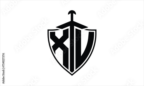 XV initial letter shield icon gaming logo design vector template. batman logo, sports logo, monogram, polygon, war game, symbol, playing logo, abstract, fighting, typography, icon, minimal, knife logo