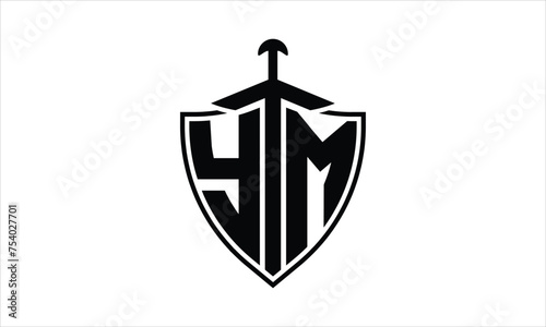 YM initial letter shield icon gaming logo design vector template. batman logo, sports logo, monogram, polygon, war game, symbol, playing logo, abstract, fighting, typography, icon, minimal, knife logo