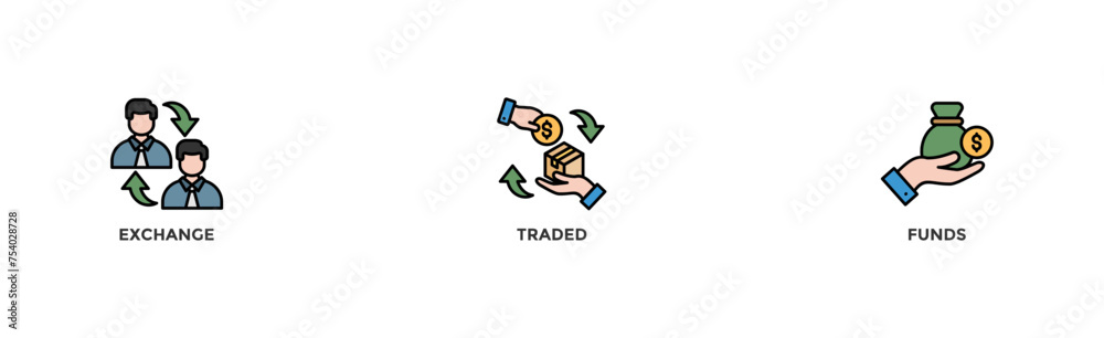 ETF banner web icon vector illustration concept Exchange Traded Funds Stock Market Investment with icon of money, cash flow, trading, transaction, bank, accounting, and growth	