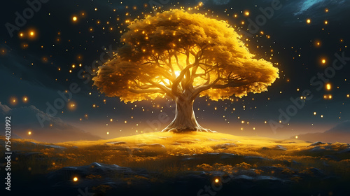 Mysterious forest, glowing trees