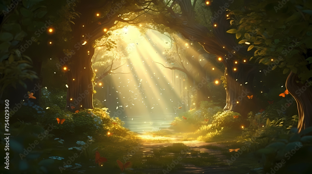 Mysterious forest, glowing trees Mysterious forest, glowing trees