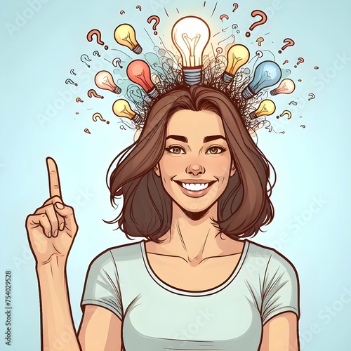 Woman with Ideas Sparking Like an Explosion