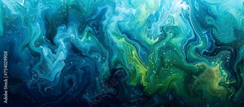 Swirling Oceanic Fluid Art An Abstract Interplay of Deep Blue and Green Hues