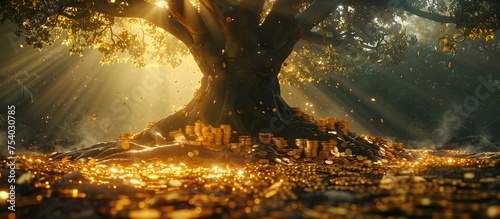 Golden Banyan Tree A Wealth Management Visual, To convey the idea of successful wealth management and growth through an extraordinary, AI-generated photo