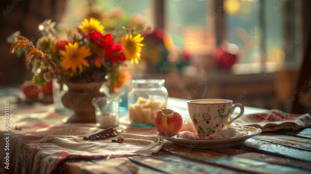 The scent of freshly brewed coffee and hot apple cider fills the air complementing the rich fragrant scents coming from the kitchen. Its a comforting reminder of the chilly
