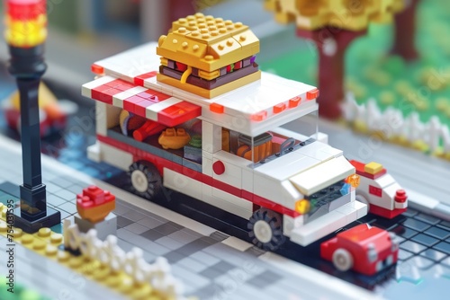brightly colored Lego food truck ready to serve delicious brick-built treats
