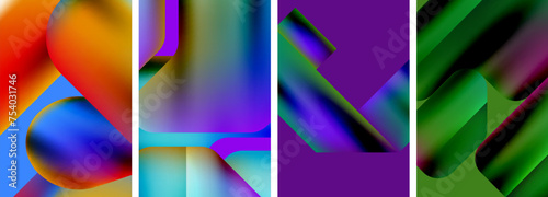 Set of colorful geometric posters - round shapes and circles with fluid color gradients. Abstract backgrounds for wallpaper, business card, cover, poster, banner, brochure, header, website