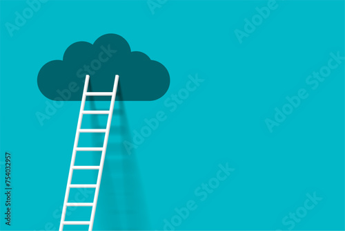stair up business progress with white ladder and cloud concept background