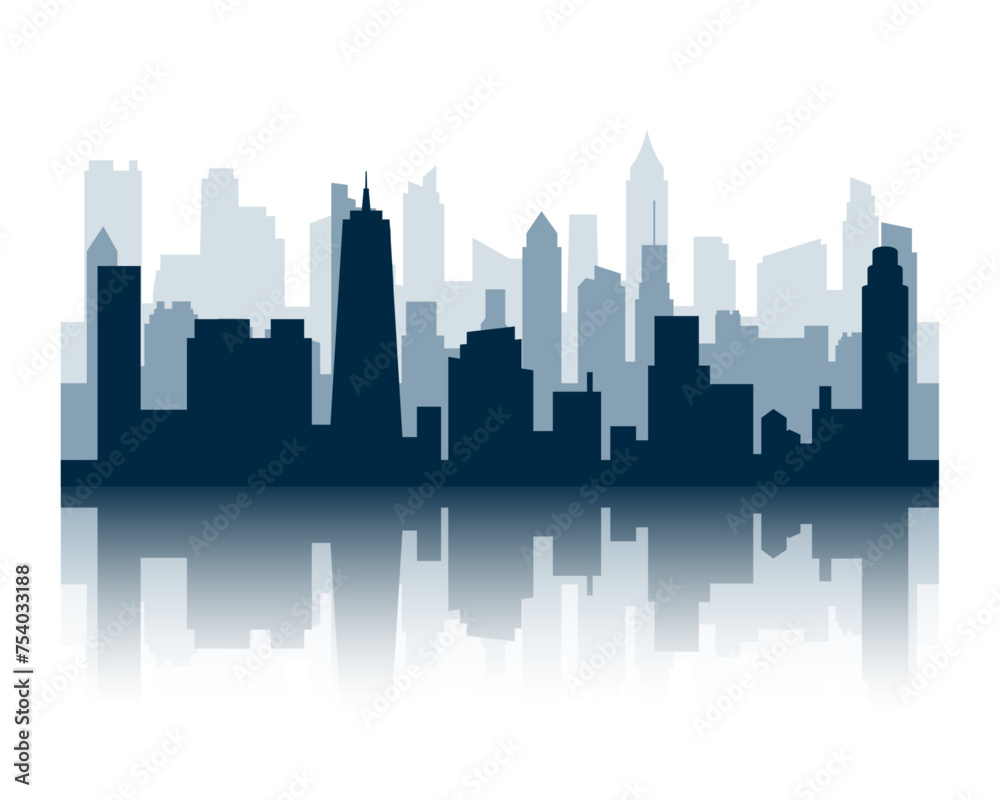 modern skyline building background design with reflection effect