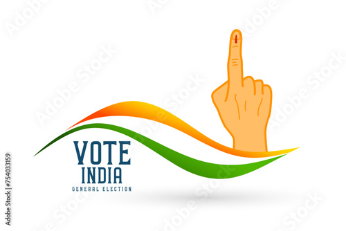 vote india election banner with voters finger and wavy indian flag photo
