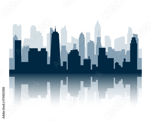 modern skyline building background design with reflection effect