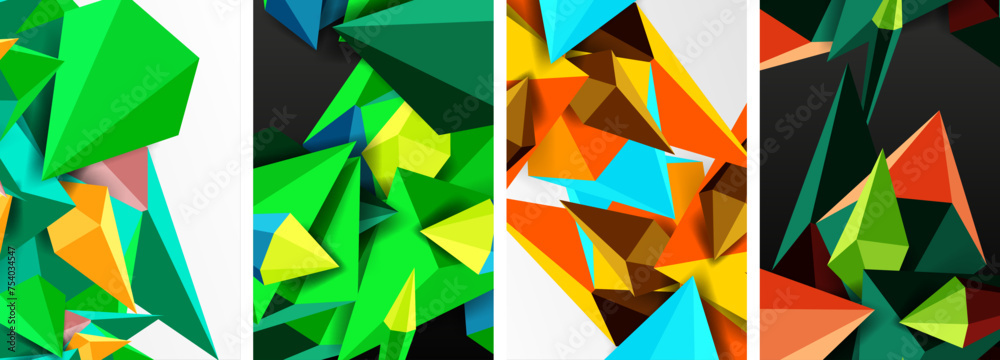Set of triangle geometric low poly 3d shapes posters Set of triangle geometric low poly 3d shapes posters