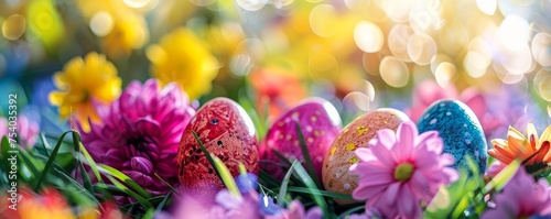 Easter Egg Hunt Extravaganza: A Joyful Search Among Spring's First Blooms #754035392