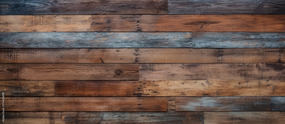 Obraz premium This close-up shot showcases a vintage wooden wall made of textured planks. The weathered appearance and rustic charm of the wood create a visually striking background.