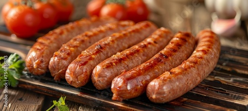 Sumptuous barbecue dinner with perfectly grilled sausages and tempting ingredients on a clean table