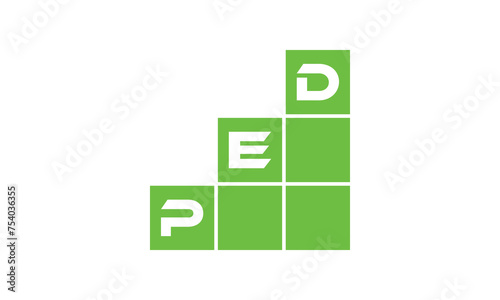 PED initial letter financial logo design vector template. economics, growth, meter, range, profit, loan, graph, finance, benefits, economic, increase, arrow up, grade, grew up, topper, company, scale