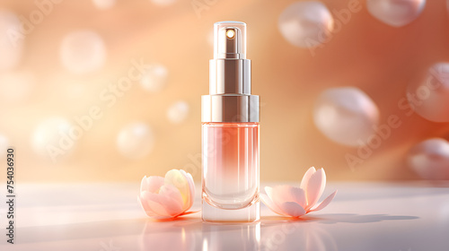 Female Skin Care Mockup Of Blank Label On Serum Bottle With 3d Render Abstract Orange Background Backgrounds