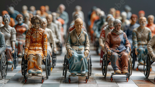 Personnes de tous âges origines en fauteuil roulant : question du handicap, de l'inclusion et de l'accessibilité dans nos sociétés photo