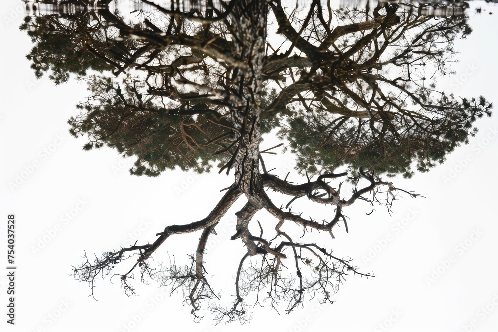 custom made wallpaper toronto digitalstark silhouette of a bare tree reflected in a calm lake, creating a mesmerizing pattern of intertwined branches