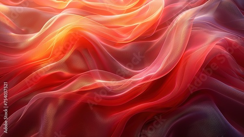 Abstract background of a semitransparent silk fabric of red color. Generative AI