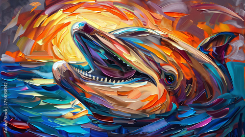 Horizontal oil painting of a Dolphin. Generative AI