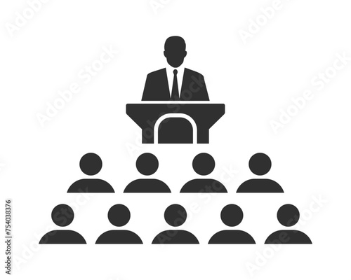 Lecture conference speaker black icon vector illustration