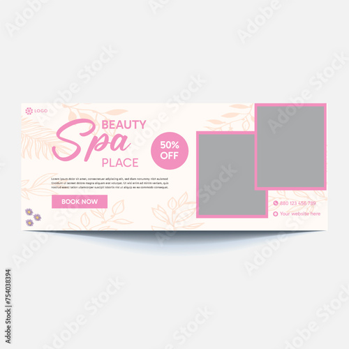 Beauty spa parlous social media banner template. Salon makeup, health care, body massage service promotion cover design with logo and discount. Business promotion modern graphic web pos