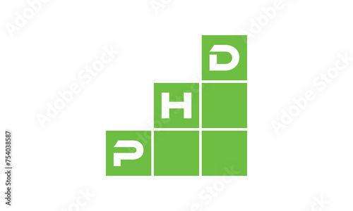 PHD initial letter financial logo design vector template. economics, growth, meter, range, profit, loan, graph, finance, benefits, economic, increase, arrow up, grade, grew up, topper, company, scale