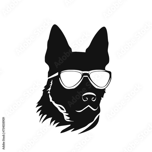 German shepherd dog black and white vector illustrations silhouette set isolated on white background