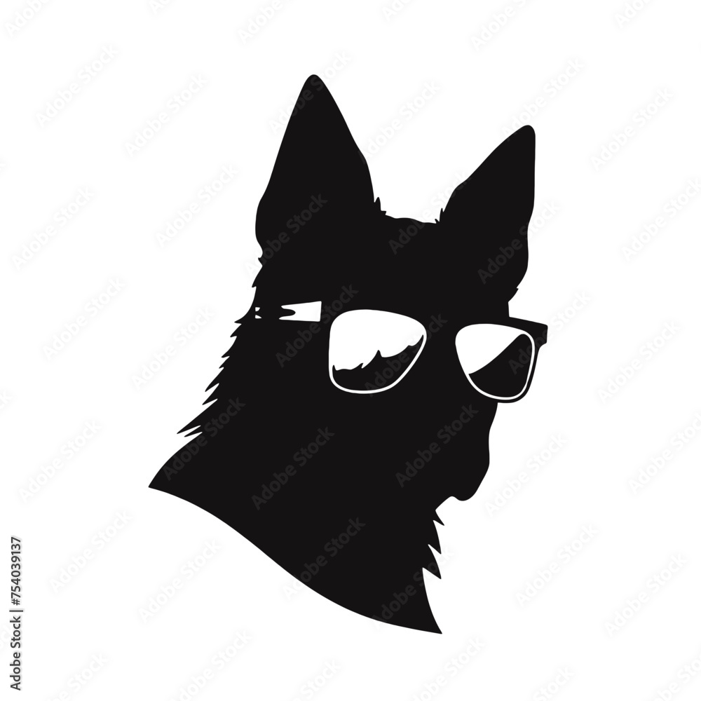 German shepherd dog black and white vector illustrations silhouette set isolated on white background