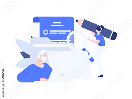 Flat vector illustration of business people operating work scene
