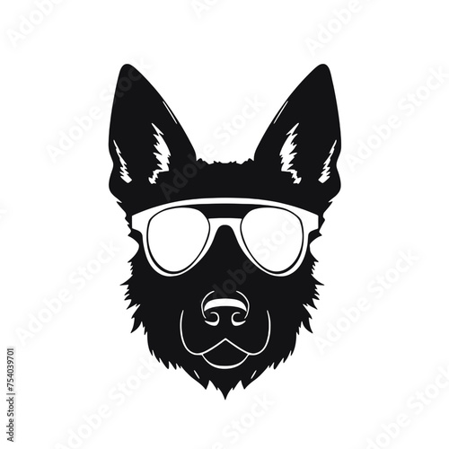 German Shepherd Dog Puppy Portrait. German shepherd  Vector isolated illustration in black color on white background. Aggressive German shepherd dog breed pet.