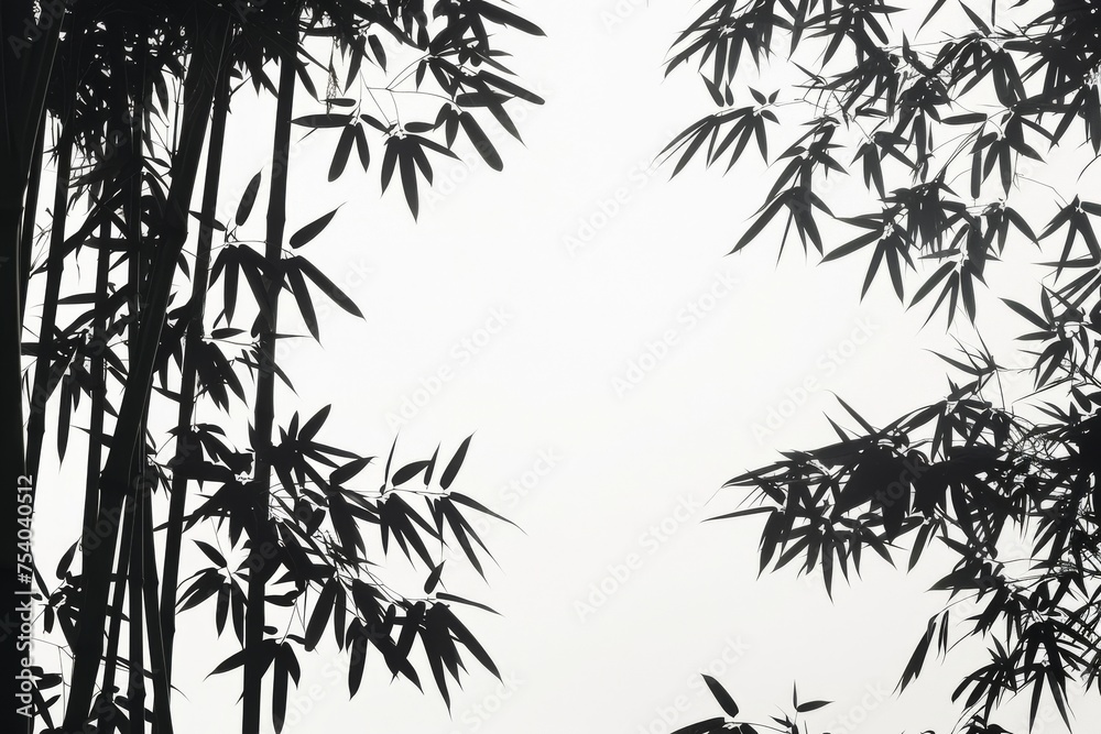 Obraz premium Lush bamboo leaves are transformed into delicate tracery against a clean white canvas